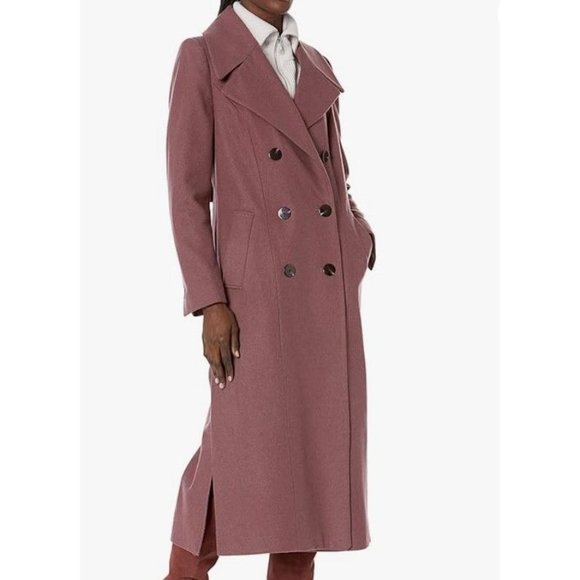 Kenneth Cole Jacket Womens 10 Pink Wool Blend Trench Double Breasted Coat - Picture 2 of 16